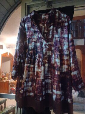 Bellissimo Women's Pull-Over Blouse L Brown & Red